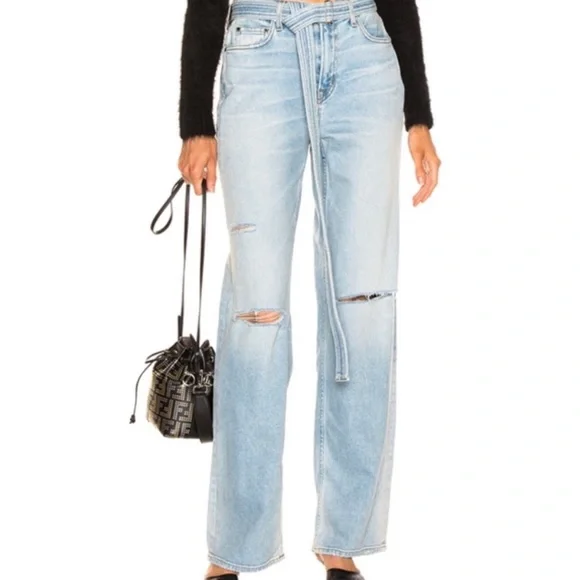 Cotton Citizen Distressed Belted Boyfriend Jeans in Sunset Wash - Picture 4 of 14